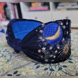 Velvet Headband with Moon and Star Embroidery